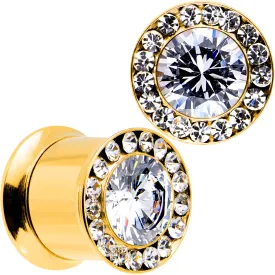 00 Gauge Clear CZ Gem Gold PVD Goddess of Glam Screw Fit Plug Set