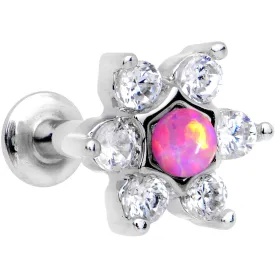 1/4 Pink Faux Opal Internally Threaded Star Flower Labret Monroe