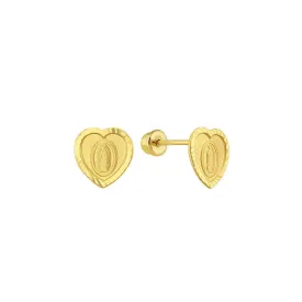 14E00321. - 14 Karat Yellow Gold Diamond Cut Heart Lady of Guadalupe Screw Back Stud Earring