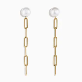 14K Gold Cultured Fresh Water Pearl Paperclip Chain Earrings