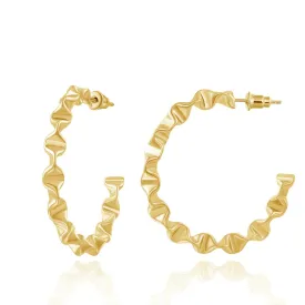 14K Gold Plated Geometric Twisted Huggie Hoops Earrings- Large Twist Hoop