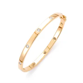 14K Polished Yellow Gold Flush Set Diamond Bangle