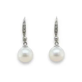 14K W Gold 8-9mm FWP Pearl and 0.10ctw Diamond Earrings