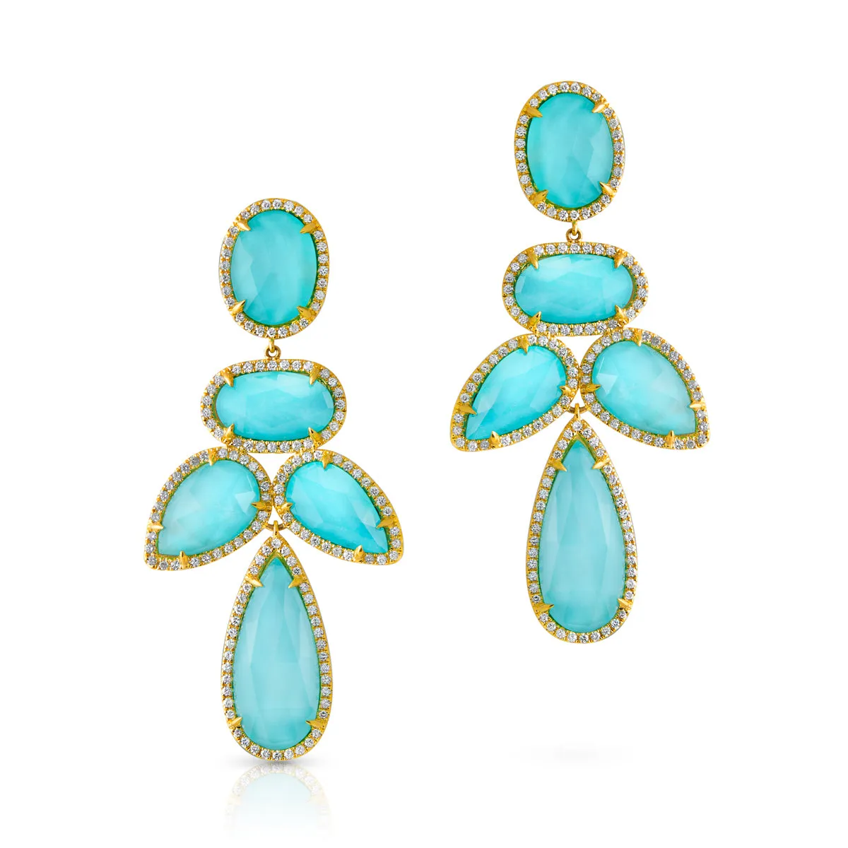 14KT Yellow Gold Turquoise Doublet Diamond Bellissima Chandelier Earrings