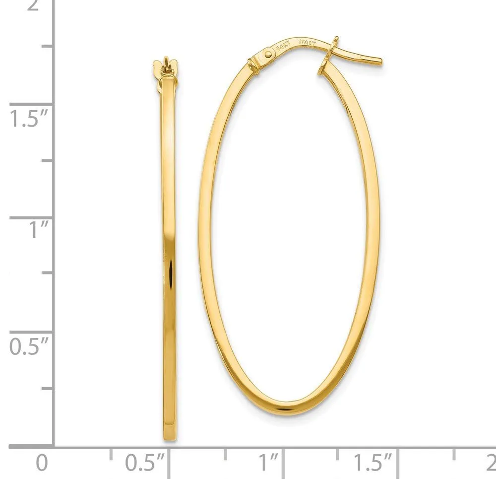 1.5mm Square Tube Oval Hoop Earrings in 14k Yellow Gold, 40mm