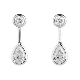 18ct White Gold Pear And Round Brilliant Cut Diamond Drop Earring