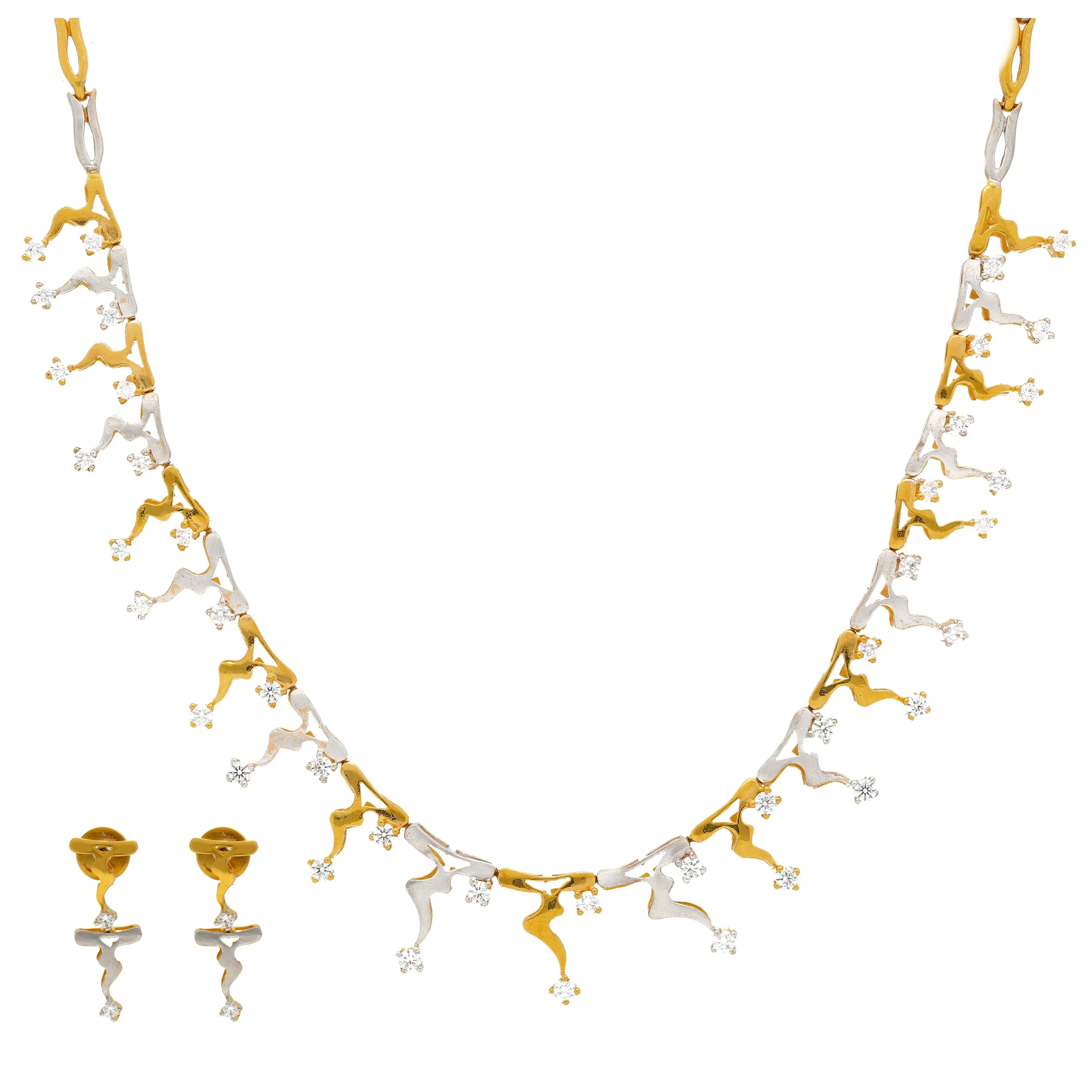 22K Multi Tone Gold Necklace & Earrings Set W/ CZ Gems & Drip Designs