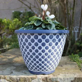 28cm Bell Quilt Recycled Blue/White Plant Pot