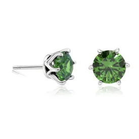 925 Silver Green CZ Studs - Dec Birthstone, 7mm Zirconia