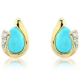 9ct Yellow Gold Turquoise & Diamond Earrings - MM7YDTQ