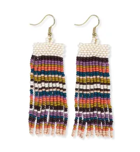 Adaline Horizontal Stripes Beaded Fringe Earrings