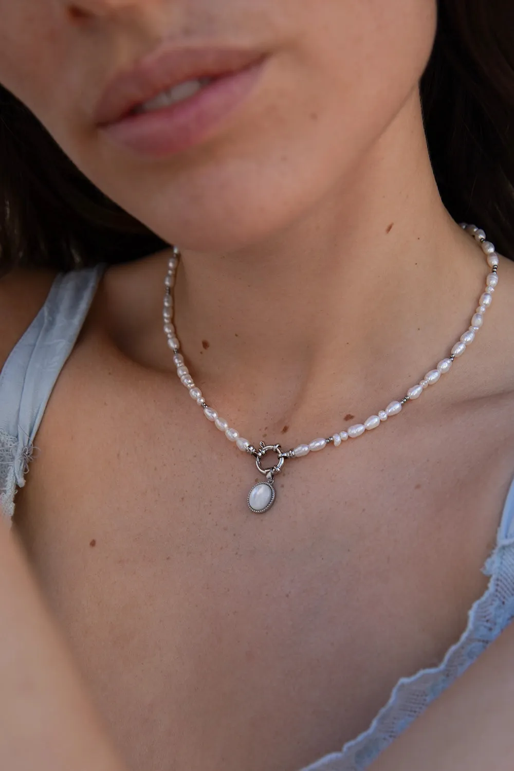 Amalfi Pearl Necklace Set Silver