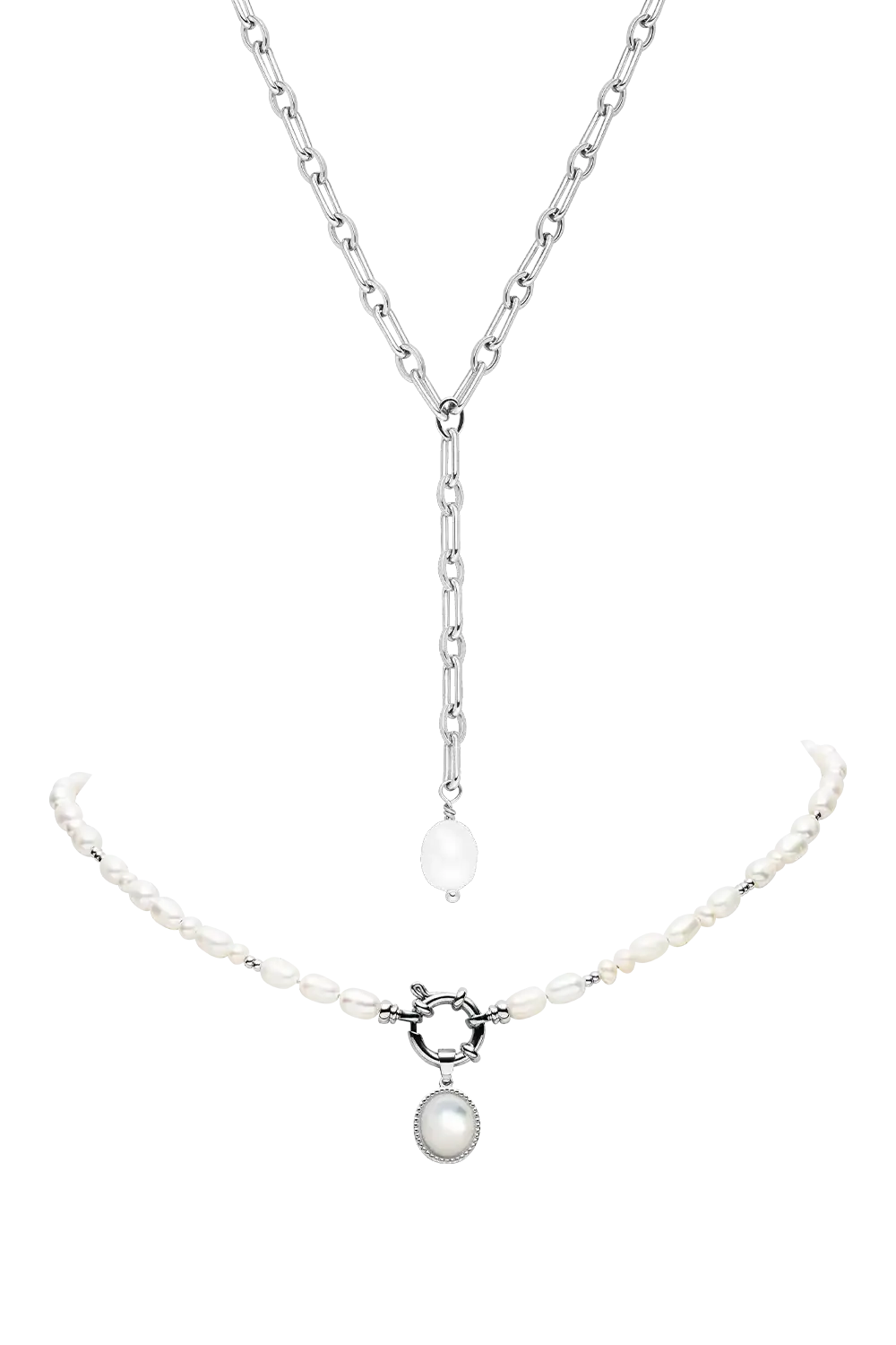 Amalfi Pearl Necklace Set Silver