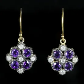 Amethyst Diamond Flower Earrings 9Ct Gold