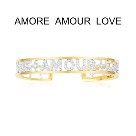 AMORE AMOUR LOVE Open Cuff - Yellow Silver