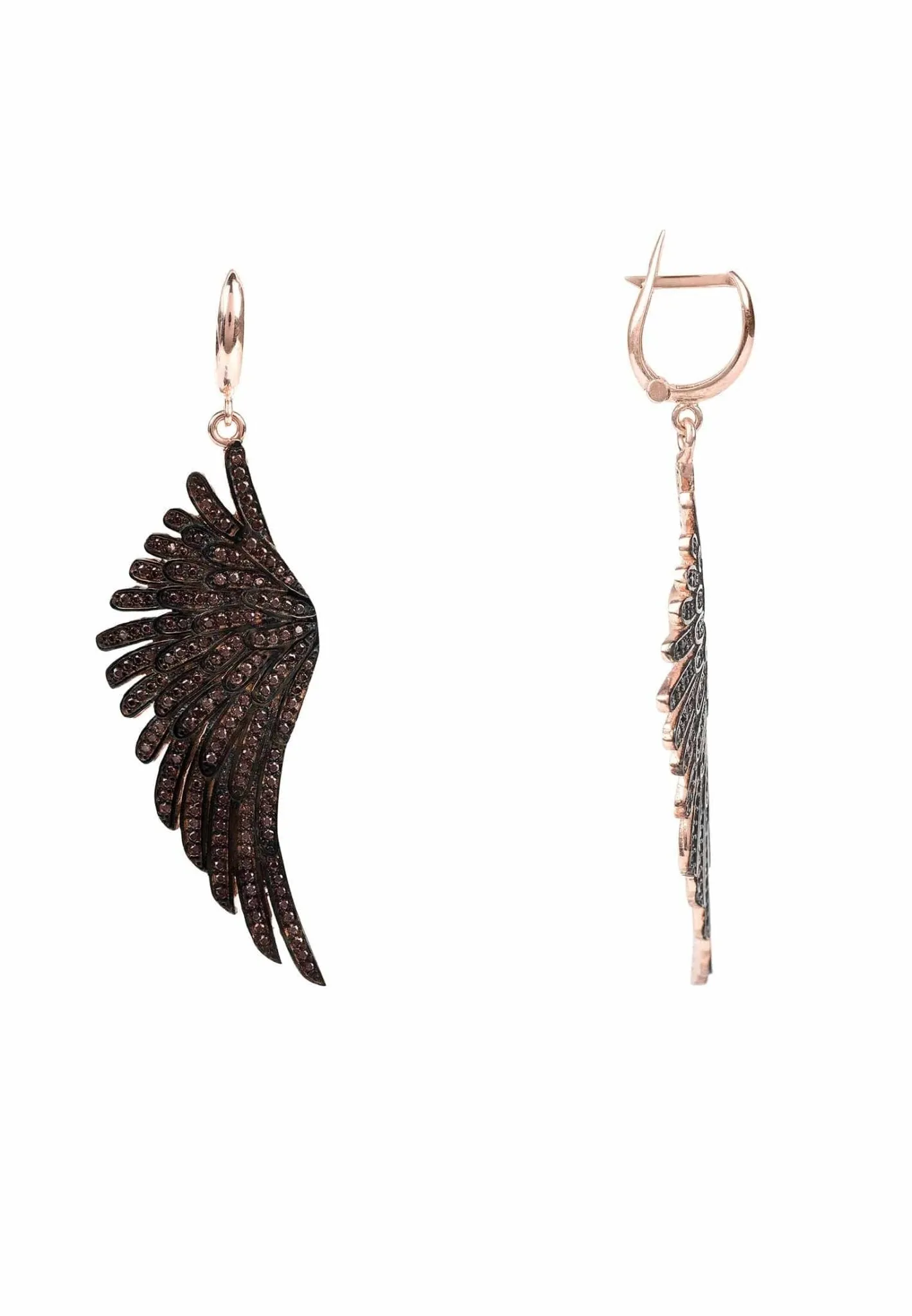 Angel Wing Drop Earrings Rosegold Chocolate