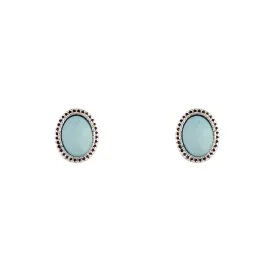 Antique Silver Blue Oval Stud Earrings