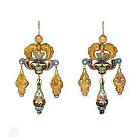 Antique swiss enamel girandole pendant earrings