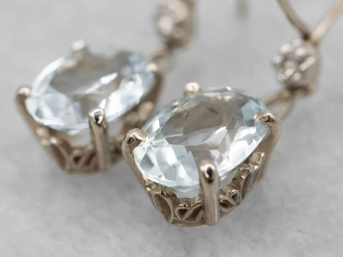 Aquamarine and Diamond Drop Earrings