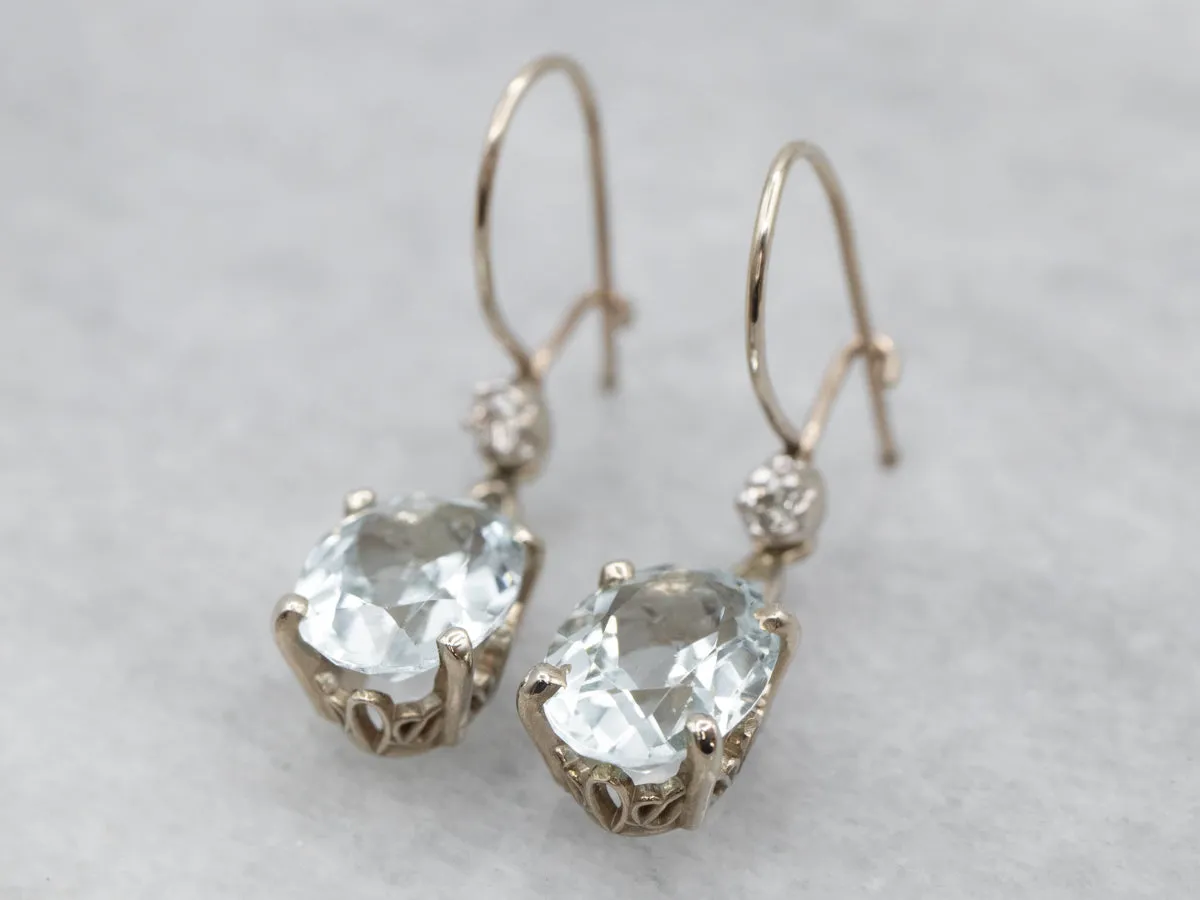 Aquamarine and Diamond Drop Earrings