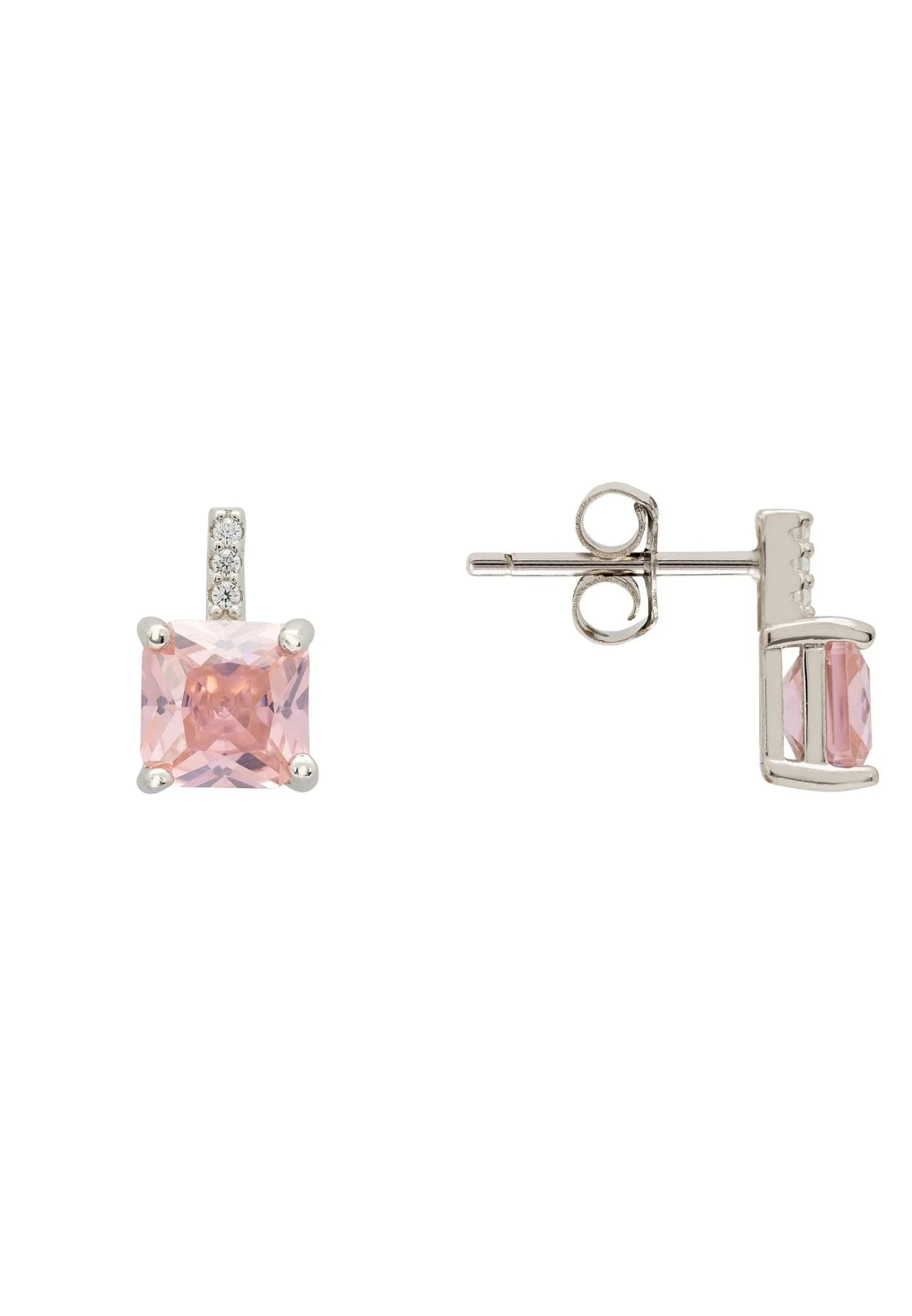 Aria Crystal Stud Earrings Morganite Pink Silver