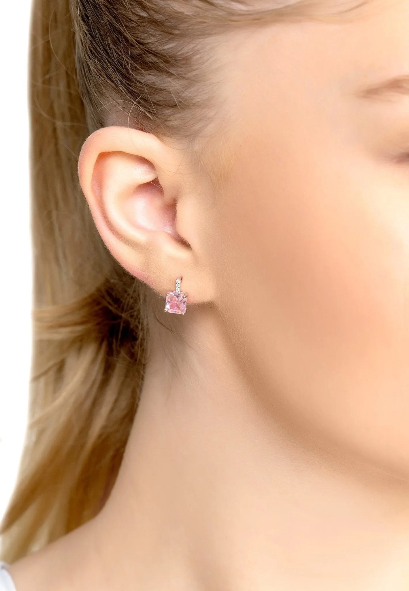 Aria Crystal Stud Earrings Morganite Pink Silver