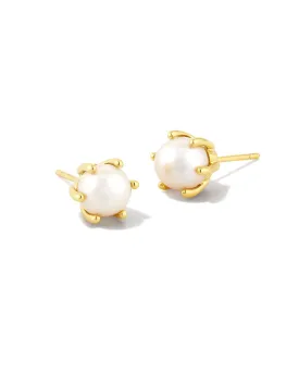 Ashton Pearl Stud Earring in Gold White Pearl