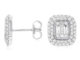 Baguette and Round Diamond Stud Earrings