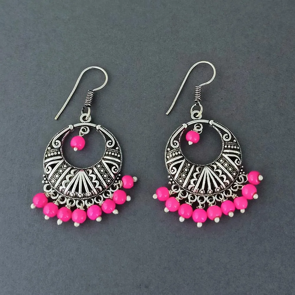 Bhavi Jewels Silver Plated Pink Beads Dangler Earrings