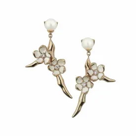 Cherry Blossom Branch Drop Earrings - Rose Gold Vermeil, Diamond & Pearl