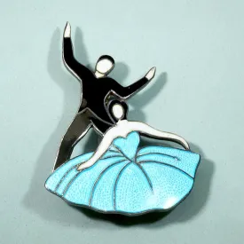 Dancing Couple Sterling & Enamel Brooch by Margot de Taxco