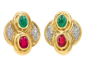 David Webb Ruby, Emerald and Diamond Earrings