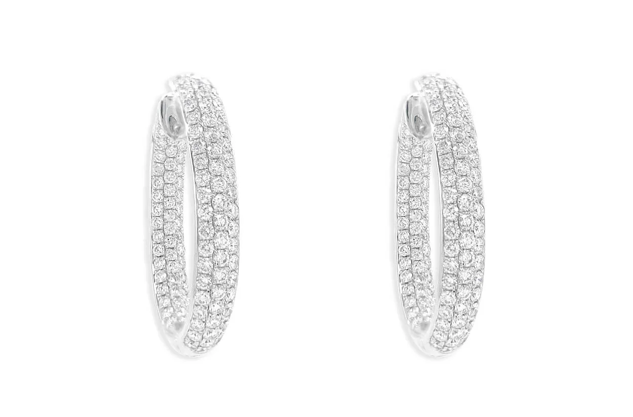 Earrings 18kt Gold & 3-Row Diamonds Hoops