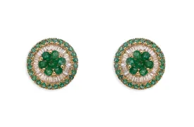 Earrings 18kt Gold Center-Border Emeralds & Diamonds Pizza