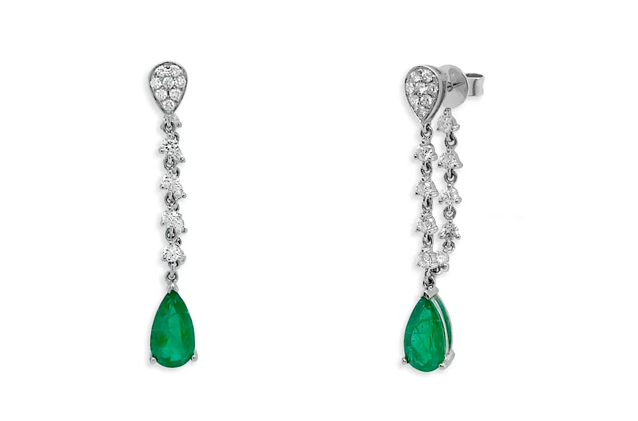 Earrings 18kt Gold Pear Emeralds & Inside-Out Diamonds Drops