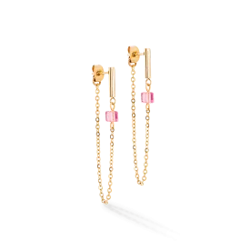 Earrings Mini Cubes & Chain gold-pink