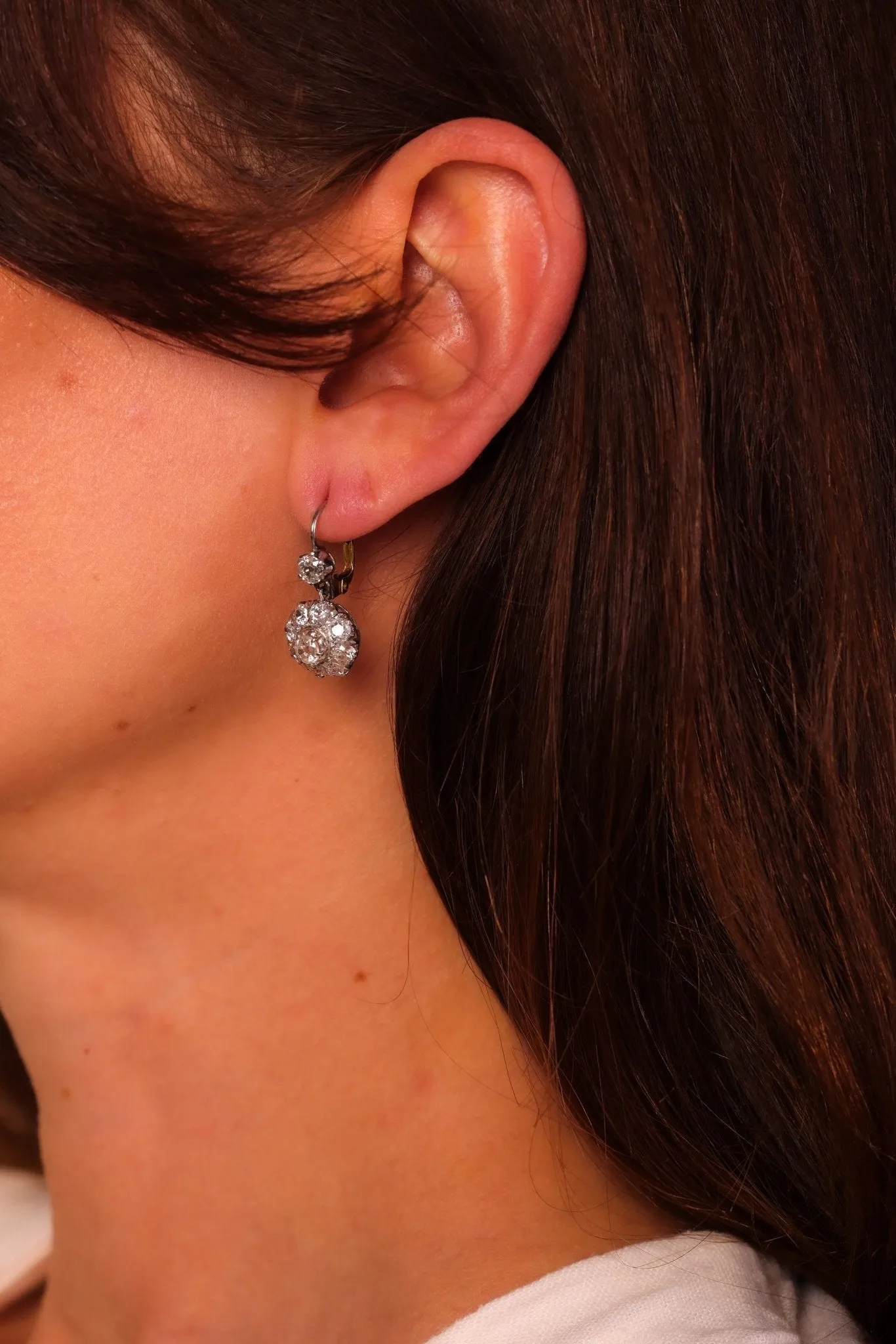 Edwardian Inspired 3 Carat Old Mine Diamond Platinum Earrings