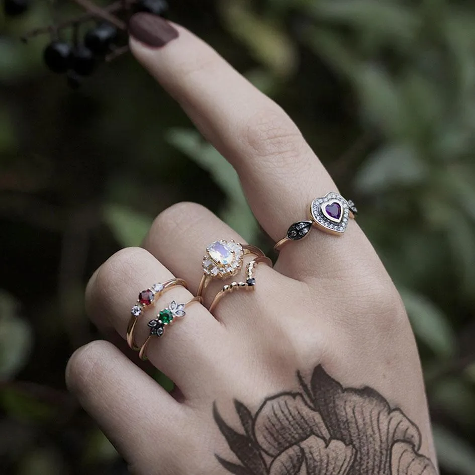 ENCHANTE. Green Quartz Gold Leaf Detailed Ring