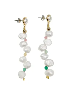 Flower Petal Freshwater Pearls With Colorful Stones Earrings LE035