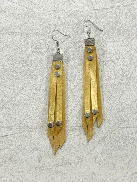 Fringe Leather Earrings - Gold 3"