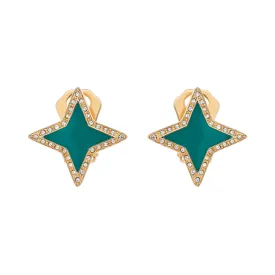 Gold & Green Star Clip Earrings