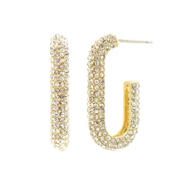 Gold Elongated Pave Hoop Earrings