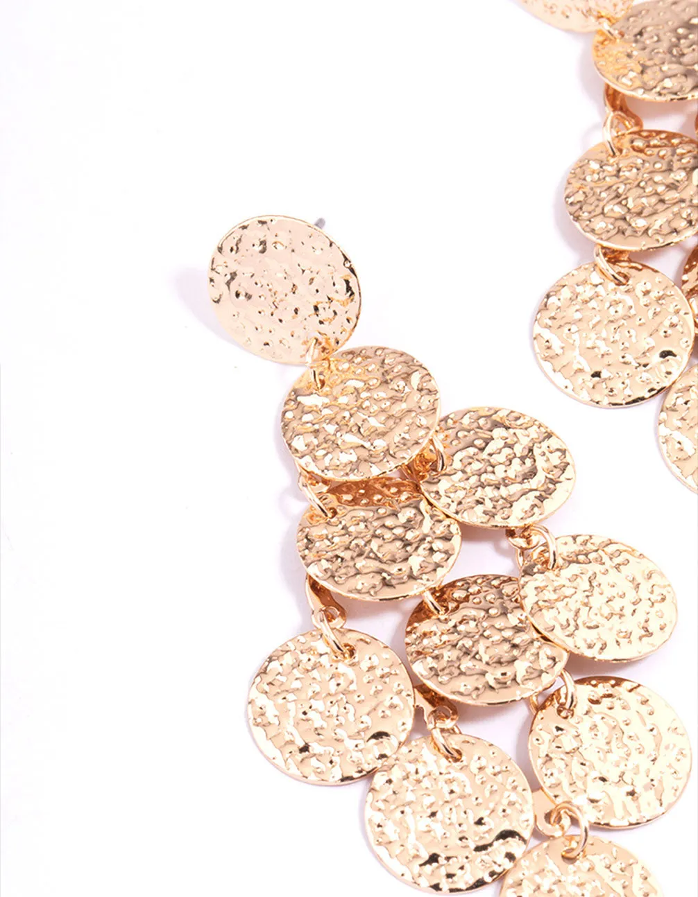 Gold Hammered Tier Round Drop Earrings