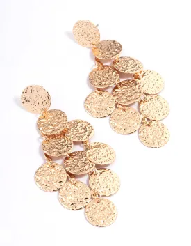 Gold Hammered Tier Round Drop Earrings