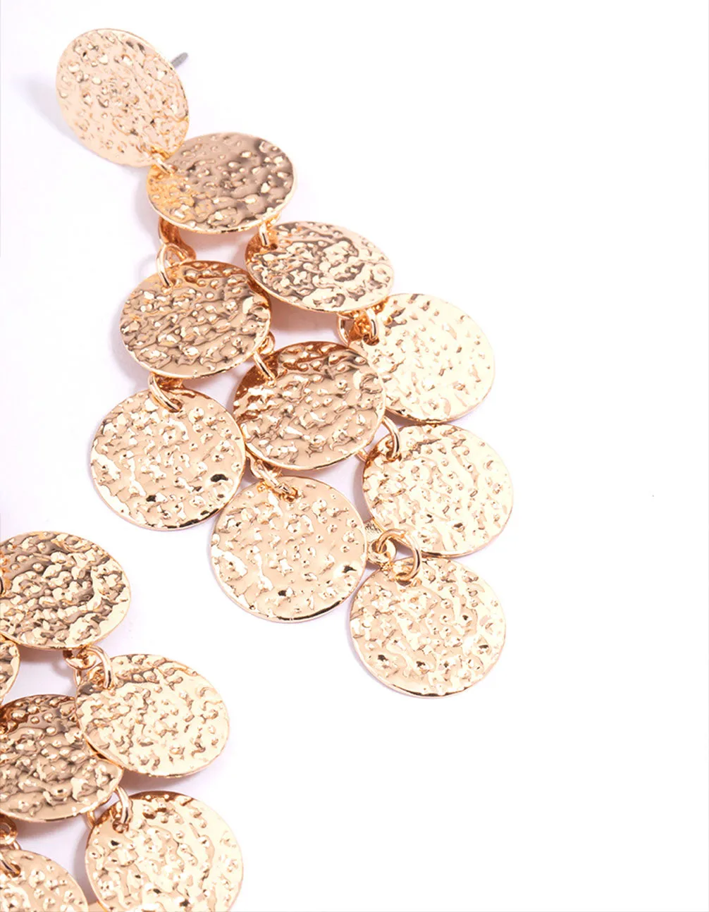 Gold Hammered Tier Round Drop Earrings