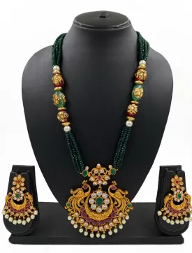 Gold Plated Antique Golden Peacock Pendant Green Necklace Set By Gehna Shop