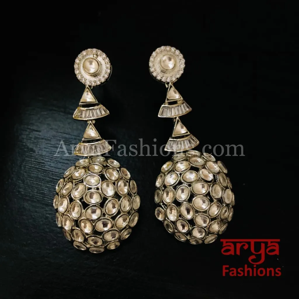 Golden Pacchi Kundan Fusion Earrings/ Silver Kundan Cocktail Earrings