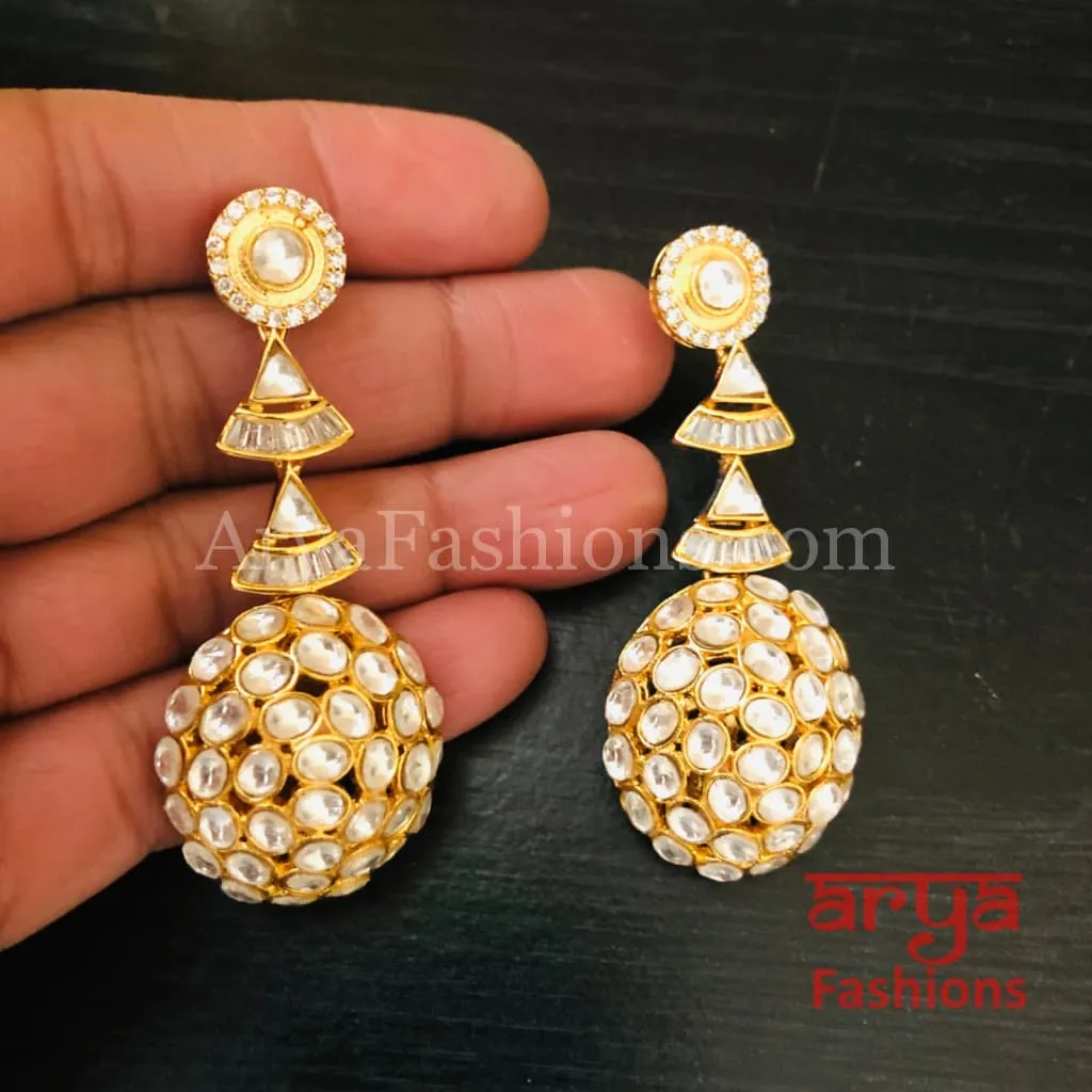 Golden Pacchi Kundan Fusion Earrings/ Silver Kundan Cocktail Earrings