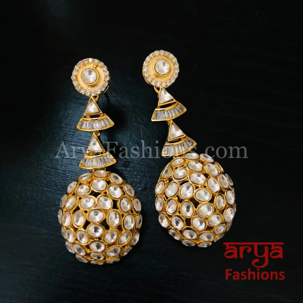 Golden Pacchi Kundan Fusion Earrings/ Silver Kundan Cocktail Earrings