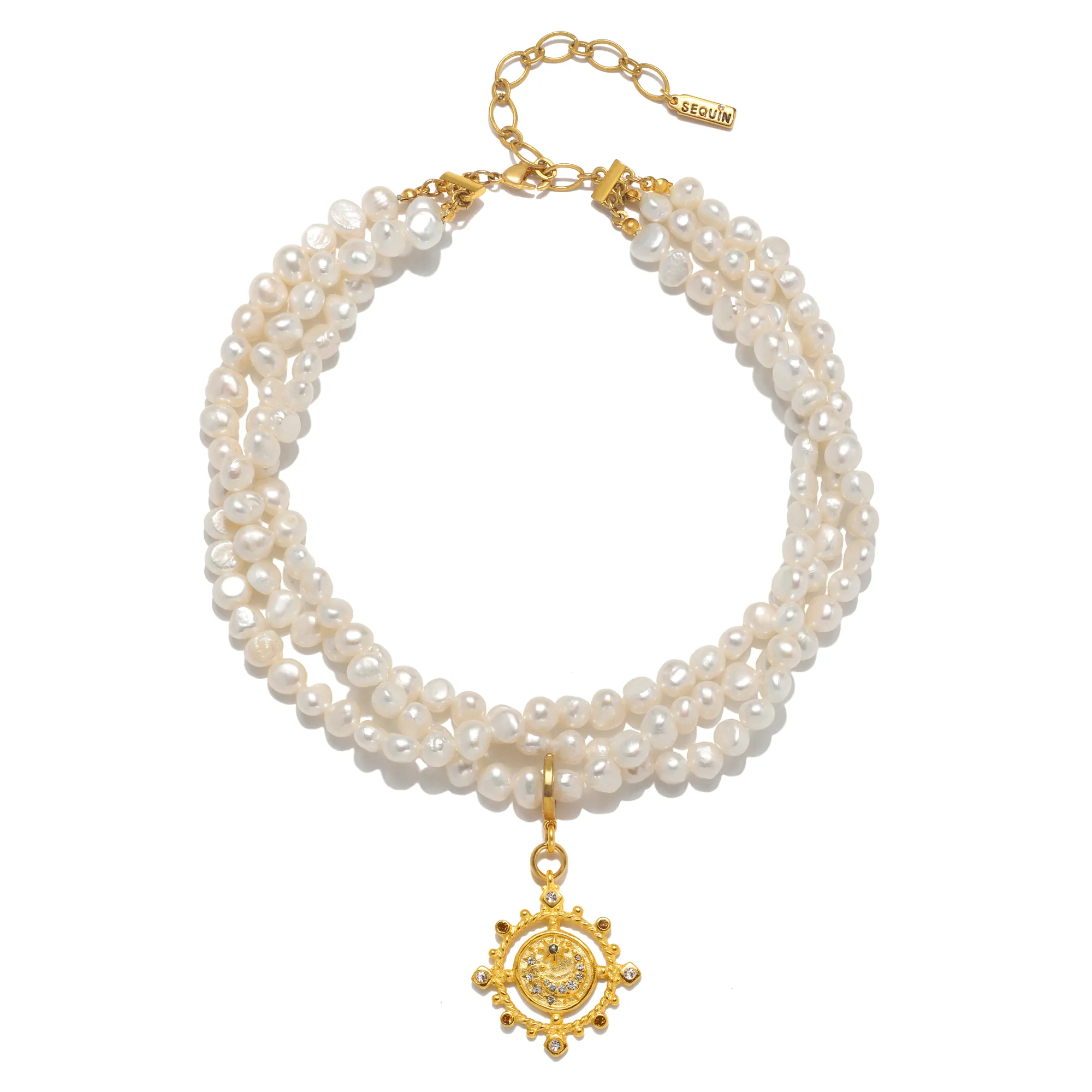 Juno Charm Three-Strand Pearl Necklace